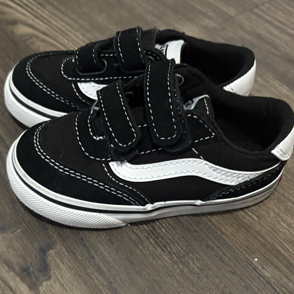 Vans Kids Black and White Velcro Sneakers